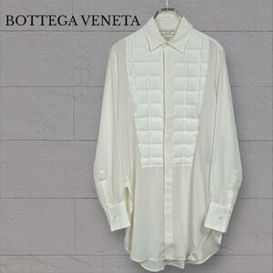 ボッテガヴェネタ BOTTEGA VENETA シルクパデッドシャツ ブラウス トップス ロング丈 ホワイト シルク