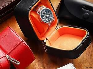 腕時計ケース 時計携帯 ブラック 1本用 時計ケース 四角型 厚手 レザー腕時計収納 腕時計携帯 収納ボックス コレクションケース 旅行 出張