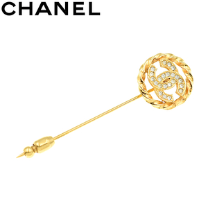 【A02544】CHANEL シャネル ココマーク ラインストーン ピンブローチ ゴールド