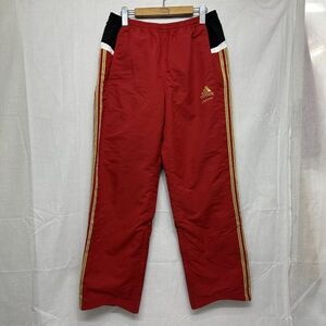 adidas アディダス ロング パンツ ボトム 長 ズボン L 赤 レッド ナイロン トレーニング スポーツ ランニング ウエア 裏起毛 b20463