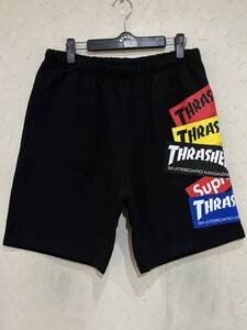 ※Supreme シュプリーム Thrasher Multi Logo Sweat ハーフ ショート スウェットパンツ ブラック S 　　 BJBD.AA