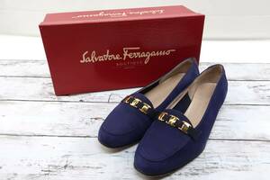 ☆【B送900円】671　Salvatore Ferragamo　サルヴァトーレフェラガモ　ガンチーニ　パンプス　パープル　スエード　PONZA　0109414　7 1/2