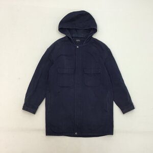 ■A.P.C. アーペーセー コットンジャケット アウター ミディアムコート フード フルジップ ネイビー 無地 メンズ XS /0.86kg■