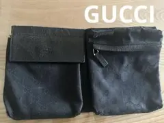 グッチ ウエストバッグ GUCCIキャンバス クロスボディ レザー ブラック