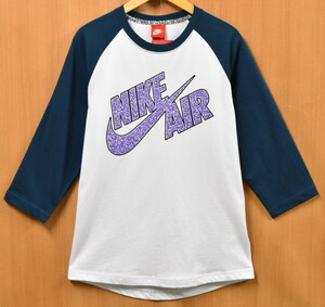 デッドストック 2014年製 NIKE ナイキ ラグランTシャツ 七分袖 ホワイト×ブルーグリーン メンズM(未使用品)(13950