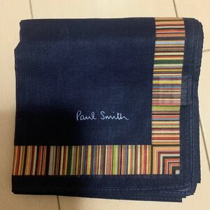 Paul Smith ポールスミスハンカチ 縁マルチストライプ ネイビー