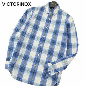 【新品 未使用】 VICTORINOX ビクトリノックス 通年 長袖 ロゴ刺繍★ ボタンダウン チェック シャツ Sz.XS　メンズ 青　C4T00840_1#C