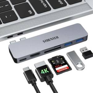 MacBook 6in1 USB-C ハブ PD充電 ポート USB3.0ポート SD/Micro SDカードリーダー 直挿しタイプ