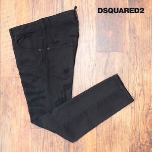 1円/DSQUARED2/46サイズ/テーパード デニムパンツ S74LB1123 SKATER JEAN ダメージ クラッシュ リペア加工 新品/黒/ブラック/id116/