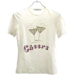 DOLCE&GABBANA ドルチェ＆ガッバーナ 2001SS Cheers ビジューデザインTシャツ ホワイト 40 IT55S9Z99INW