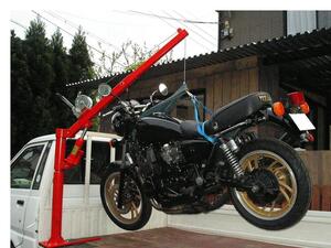 【水】新品バイクジェットスキーバギーATV重量物積載軽トラ運搬ラフタークレーンワイヤーウインチ油圧ジャッキ付簡易 トラックリフト【赤】