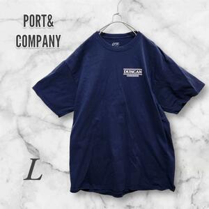 ポートアンドカンパニー Tシャツ/カットソー 半袖 ロゴ　紺 L コットン　古着 　2198