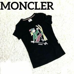 希少MONCLER モンクレール Tシャツ 半袖 トリコロール プリント 伸縮性あり プリントロゴ　S ブラック メンズ