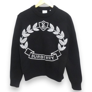 美品 BURBERRY バーバリー Oak Leaf Crest Wool Cashmere Sweater ウールカシミヤ ロゴ刺 長袖 ニット セーター S ブラック ホワイト