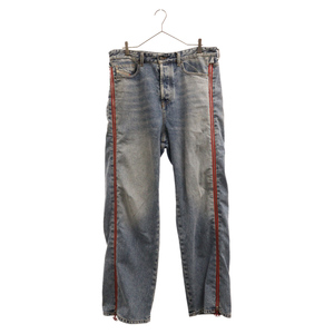 DIESEL ディーゼル D-RISE 09G47 STRAIGHT JEANS サイドロゴジップ 総柄デニム パンツ A0991409G47