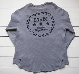 M&M CUSTOM PERFORMANCE サーマルロングスリーブTシャツ/ワッフルカットソー グレー XL ロゴ/星刺繍 チップソー