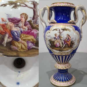 5☆ Meissen マイセン アンピール様式 中世貴婦人文 飾り壺 花瓶 花器 花入 フラワーベース アンティーク 高さ約26.5cm コレクター放出品