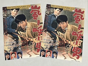 珍品 稀少 映画チラシ フライヤー 2024年再上映「嵐を呼ぶ男」B5片面神戸版 2枚セット　石原裕次郎 北原三枝 芦川いづみ