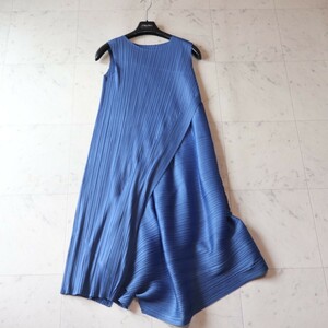 新品同様★PLEATS PLEASE プリーツプリーズ★稀少品★きれい色ブルー★変形プリーツ バウンズ ロングワンピース size 3