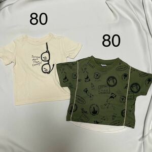 男の子Tシャツセット　 サイズ80 HUGHUG メガネ ベビーキッズ 半袖Tシャツ セット　中古品