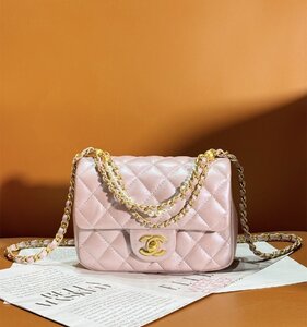 極美品 CHANELシャネル 24Pレディース 羊革パールチェーンバッグ ピンク