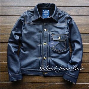 18万■レア 新作 Gabriel 牛革 インディゴ 最上級ナッパ革 Gジャンライダース レザージャケットUNION MADE 506 Type /46/XXXXL