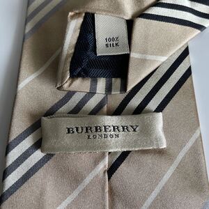 BURBERRY LONDON (バーバリーロンドン)ベージュ黒グレーストライプネクタイ