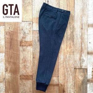 【美品】GTA ジーティーアー GIORGIO ジョルジオ SLIM FIT ストライプ柄 ジョガー スラックス パンツ 48 ネイビー BEAMSF取扱