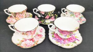 T2893 美品 ROYAL ARDEN ロイヤルアーデン HOME COLLECTION ホームコレクション カップ&ソーサー 5客セット 金彩 ローズ バラ 薔薇 洋食器