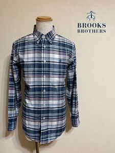 【美品】 BROOKS BROTHERS ブルックス ブラザーズ ボタンダウン タータンチェック シャツ トップス USサイズM 長袖 175/100B 白 ネイビー