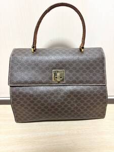 【used品】CELINE セリーヌ マカダム ターンロック ハンドバッグ ブラウン系 難あり