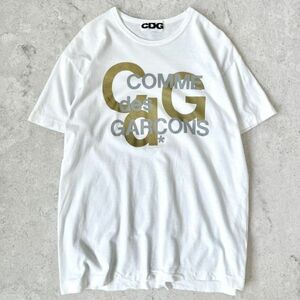 【コムデギャルソン】AD2020 近年 希少 メンズXXL 大きいサイズ 日本製 ゴールドロゴ Tシャツ 白 comme des garcons