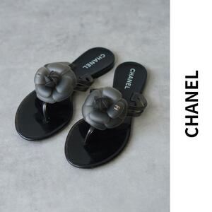 美品 CHANEL シャネル ビーチサンダル リゾートサンダル カメリアモチーフ ココマーク ラバー ツートン ブラウザ 36