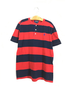 キッズ 古着 POLO Ralph Lauren 太ピッチ ボーダー ヘンリーネック 100%コットン Tシャツ 12歳以上位 古着