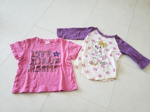 Boomy Roomy　ブーミールーミー　七分丈Tシャツ　ANAPアナップキッズ半袖Tシャツ　ピンクくめ紫リボンドット100サイズ2枚セット