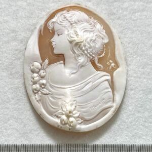 1円〜!!☆シェルカメオ105.745ct☆n 約65.0×49.0mm shell cameo ルース アンティーク ブローチ 貴婦人 彫刻 作家物 DE3/DE3 w5A100