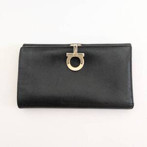 Salvatore Ferragamo サルヴァトーレフェラガモ◆二つ折り 長財布◆黒 ブラック◆小銭入れ カード入れ 定期入れ 付き◆