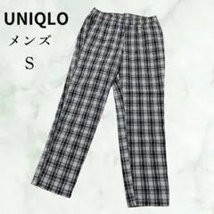 UNIQLO【ユニクロ】メンズ ワイドパンツ 白グレーチェック柄 S 全ゴム