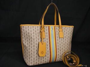 1円 ■極美品■ TORY BURCH トリーバーチ ジェミニリンク PVC 2WAY クロスボディ ショルダー ハンドバッグ トート イエロー系 AZ5762