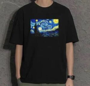 【★新品★未使用★メンズXL★送料無料！】ゴッホ 星月夜 The Starry Night Tシャツ 黒 ブラック BLACK 絵画 名画 半袖 綿100% Tシャツ tee