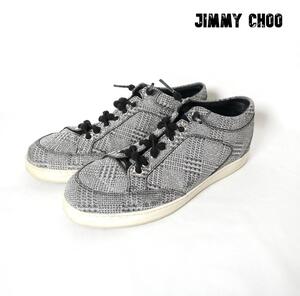 美品 JIMMY CHOO ジミーチュウ サイズ36 約23㎝ ラメ グリッター チェック柄 レースアップ ローカット スニーカー グレー 灰