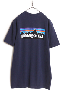 18年製 パタゴニア ポケット付き 両面 プリント 半袖 Tシャツ メンズ M / Patagonia アウトドア ポケT P6 ボックスロゴ バックプリント 紺