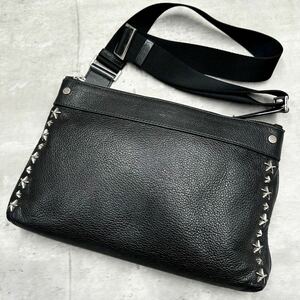 1円■近代モデル■ ジミーチュウJIMMYCHOO KIMINUUF メンズ スタッズ ショルダーバッグ サコッシュ 2way 黒 ブラック 斜めがけ レザー 本革