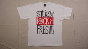 中古品 USED Stussy ROCK it FRESH!! Ｔシャツ 白 XL ステューシー ワンオーナー古着 レターパックライト おてがる配送 匿名配送