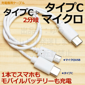 □送料無料□タイプC・マイクロUSB 白 C-CM 新品 即決 2分岐ケーブルで2台同時充電 TypeCスマホ充電コード 3A急速充電 スマホが早く充電