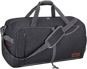 CANWAY スポーツバッグ 折りたたみバッグ シューズ収納ポケット スーツケースに取り付け可能 大容量 撥水加工 ブラック 85L
