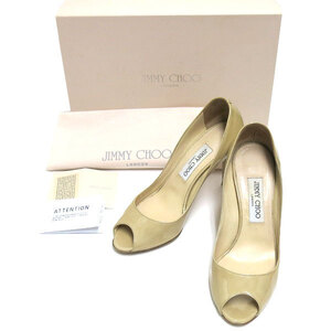 JIMMY CHOO 247EVELYN.PAT オープントゥ パテント パンプス 定価65,000円 size37 1/2 NUD ジミーチュウ