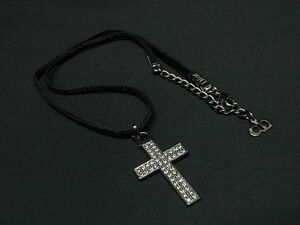 1円 ■美品■ ChristianDior クリスチャンディオール クロス 十字架 ネックレス ペンダント アクセサリー レディース シルバー系 FD6277