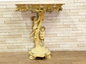 ART DECORATION イタリア製 ロココ様式 大理石天板 コンソール 花台 飾り台 サイドテーブル ガブリオールレッグ 天使 エンジェル
