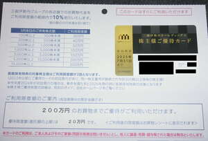 三越伊勢丹 株主優待カード 10%割引 利用限度額200万円 優待限度額20万円 株主優待券